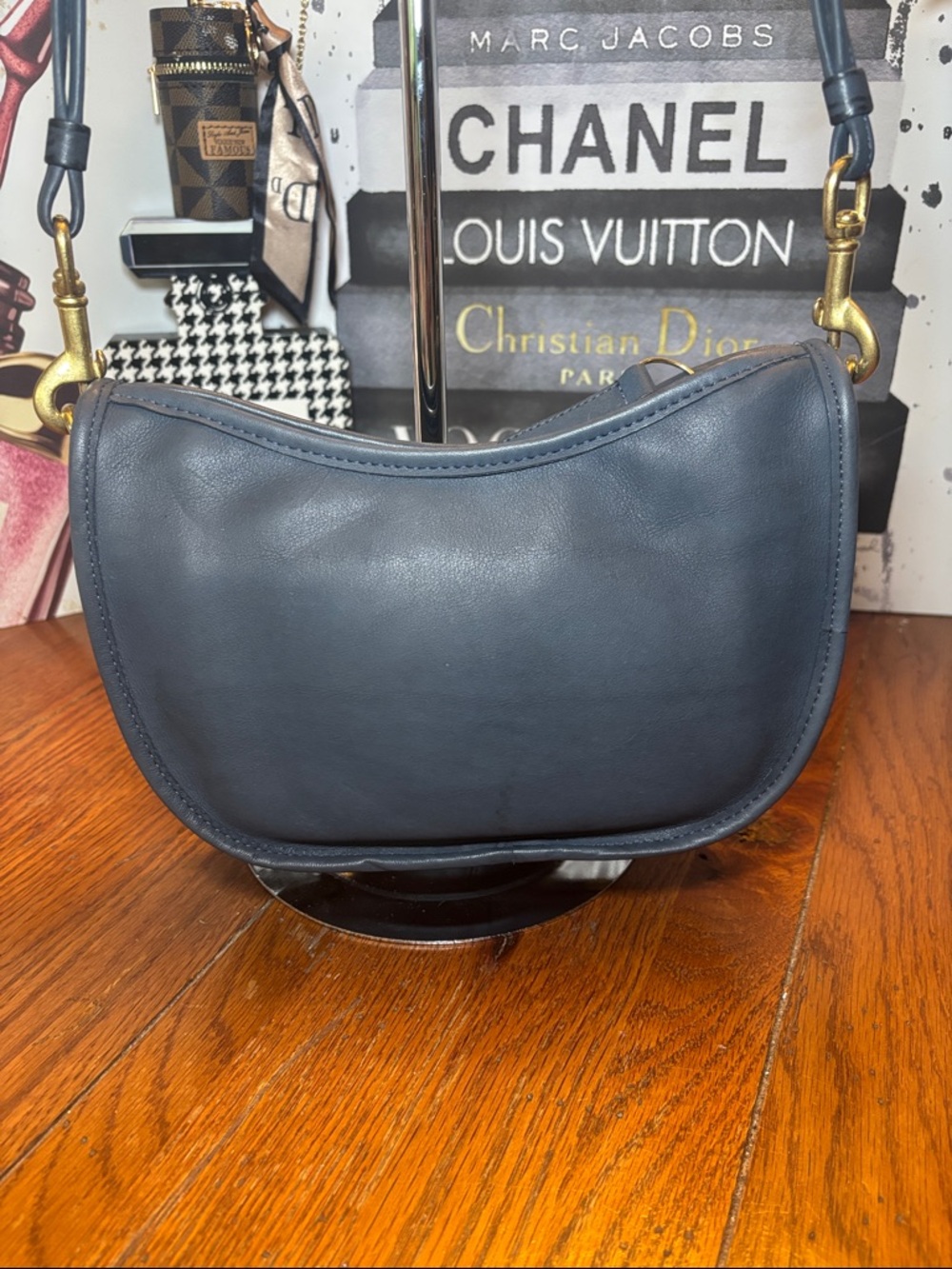 Vintage Coach USA Made Glove Tanned Leather Crossbody Bag Style 028 Navy Blue